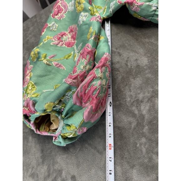 Arianne Elmy Green Good Luck Floral Embroidered Puff Sleeve Top Size S - Picture 12 of 15